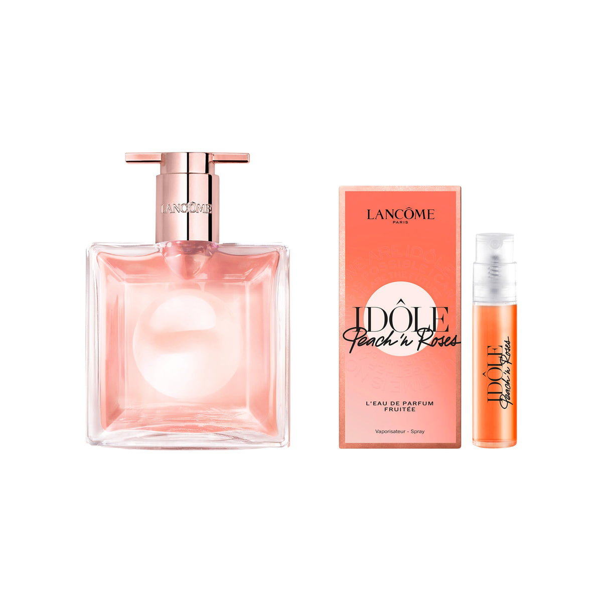 Flacon de Lancôme Idôle Eau de Parfum 25ml vue de face avec silhouette élégante
