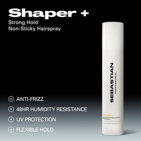 Flacon de laque Professional Sebastian Shaper Plus sur un fond neutre