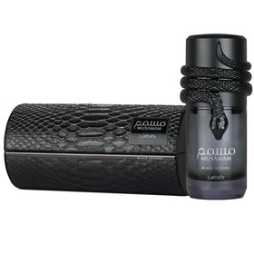 Flacon de Lattafa Musamam Black Intense Eau de Parfum 100 ml avec éclairage
