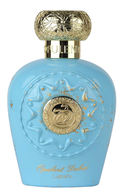 Flacon de Lattafa Opulent Dubai Eau de Parfum 100 ml avec détails dorés