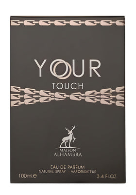 Flacon de Lattafa Your Touch sur fond neutre