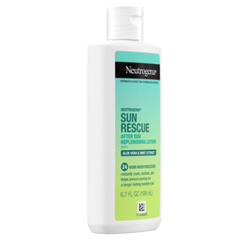 Flacon de lotion après-soleil Neutrogena sur un fond naturel