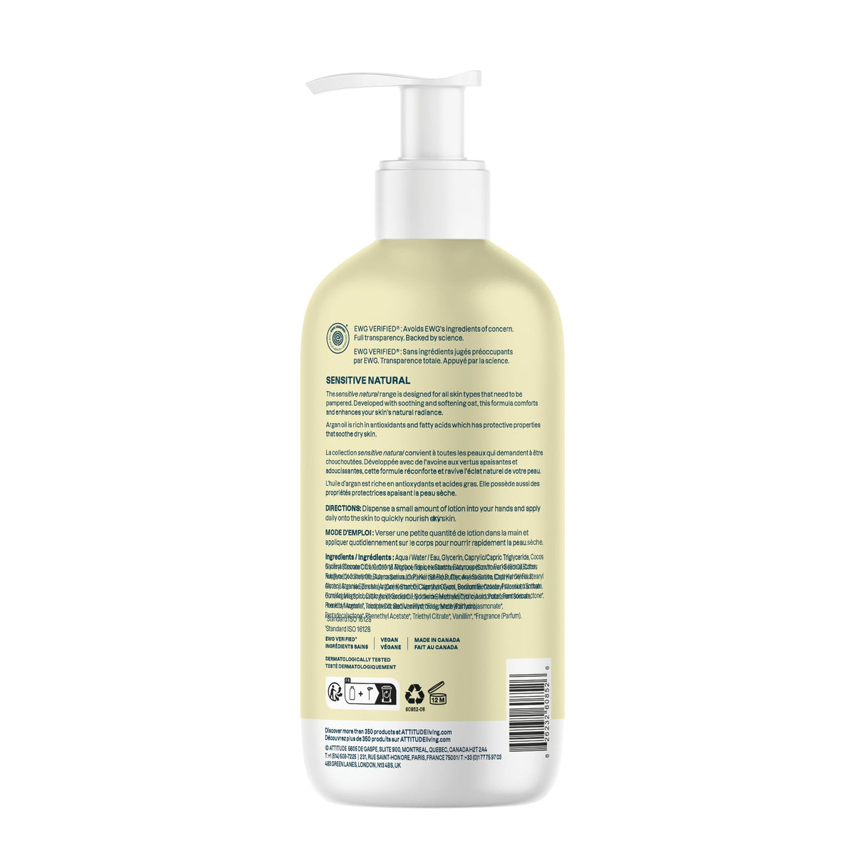 Flacon de lotion ATTITUDE sur une table en bois