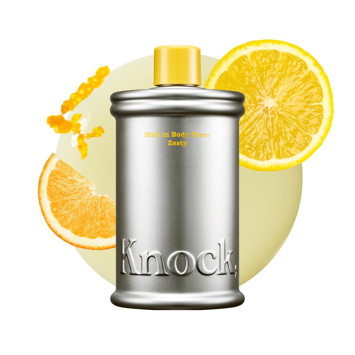 Flacon de lotion corporelle Zesty de Knock, vue de face