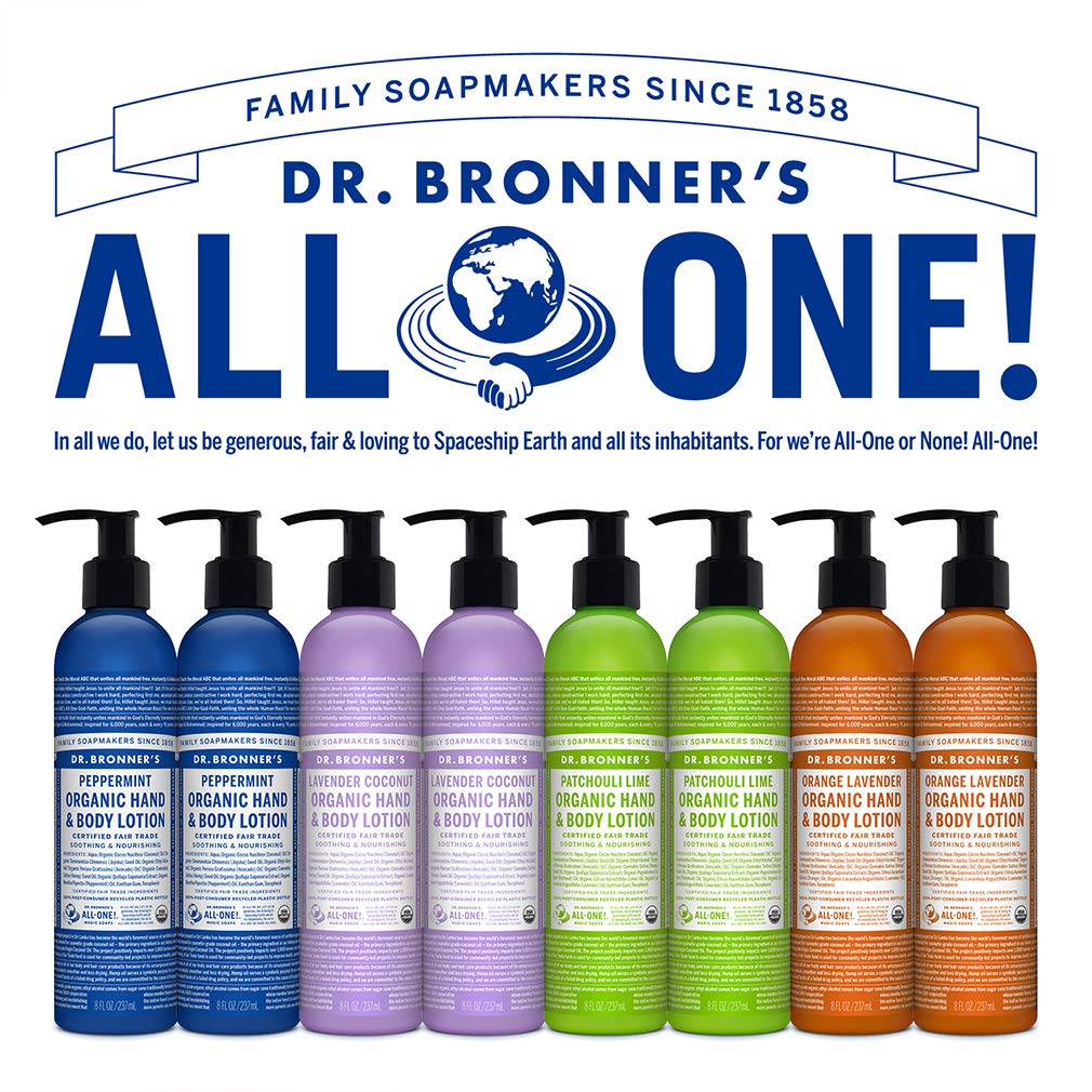 Flacon de lotion Dr. Bronner's sur un fond neutre