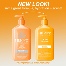 Flacon de lotion Hempz Citrus Blossom avec fond orange