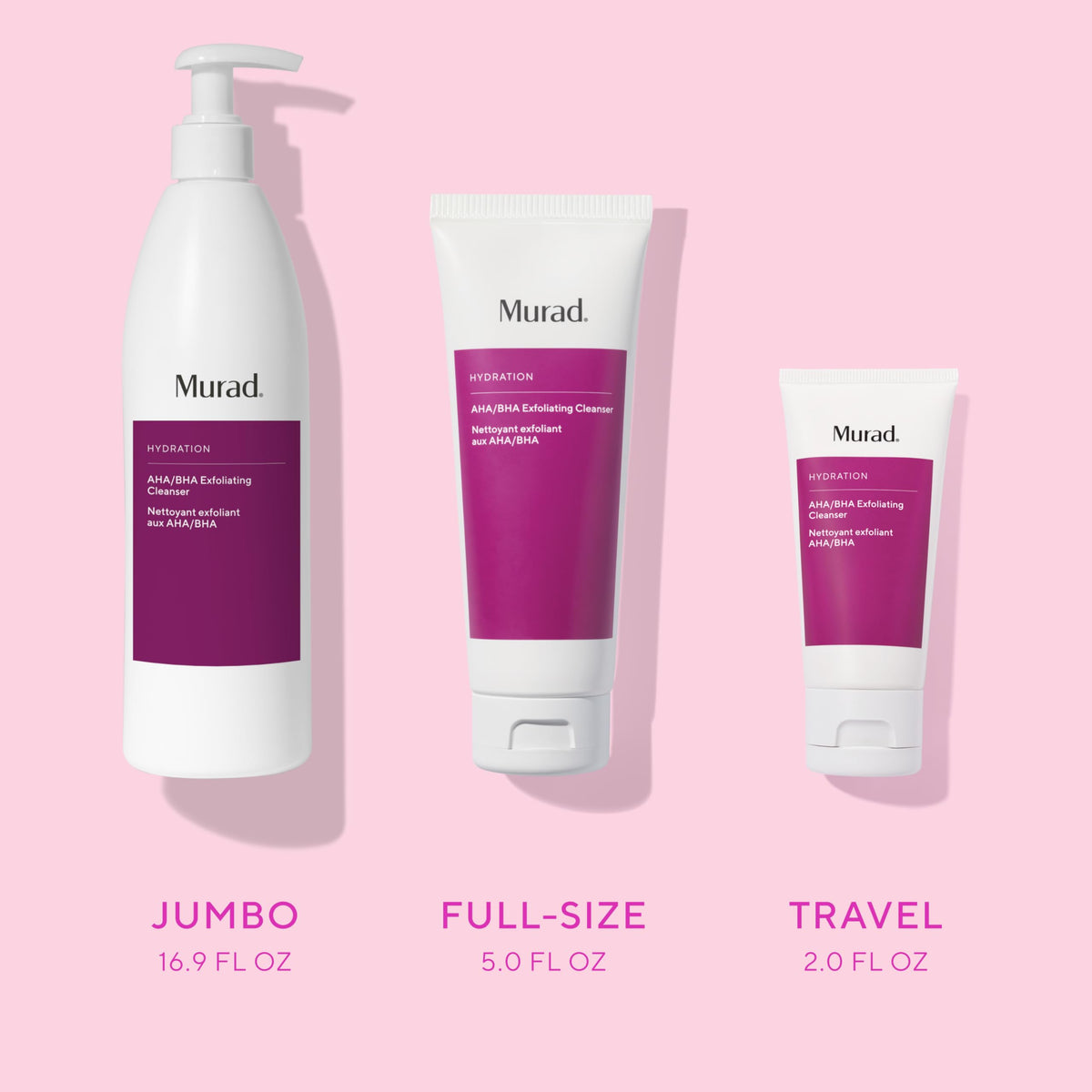 Flacon de Murad Nettoyant Exfoliant AHA/BHA sur fond neutre