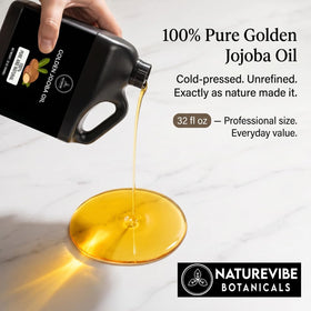 Flacon de Naturevibe Botanicals Huile de Jojoba Dorée ouvert