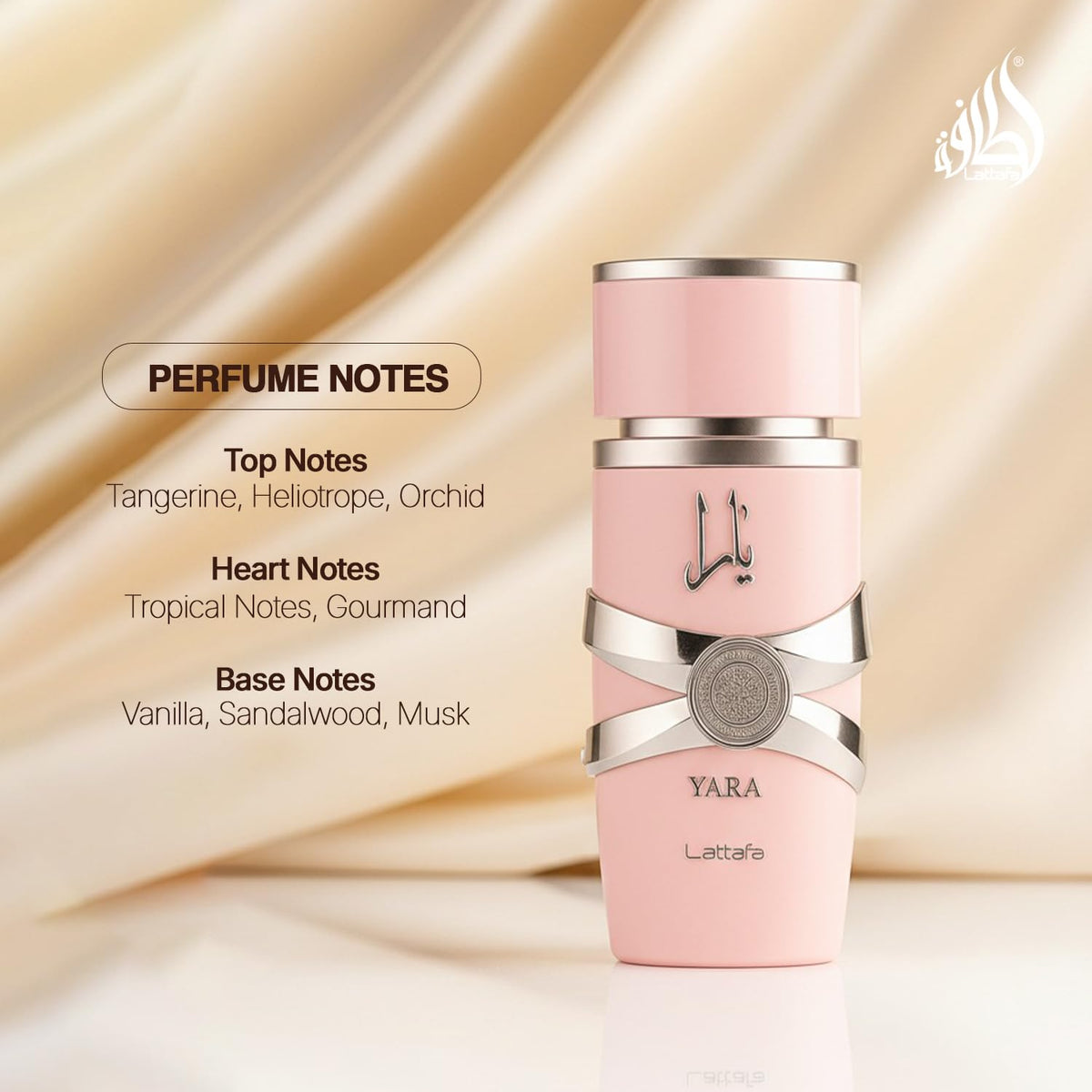 Flacon de parfum Lattafa Yara sur une coiffeuse
