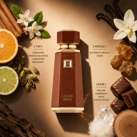 Flacon de parfum Liquid Brun sur une surface en bois