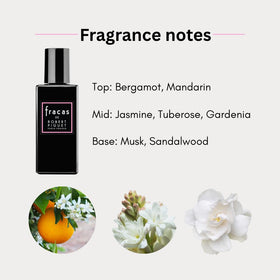 Flacon de parfum Robert Piguet Fracas avec fleurs en arrière-plan