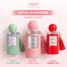 Flacon de parfum Sapil Naughty Vanilla Oud 100ml sur une table