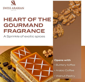 Flacon de parfum Shaghaf Vanilla Toffee de Swiss Arabian sur un fond neutre