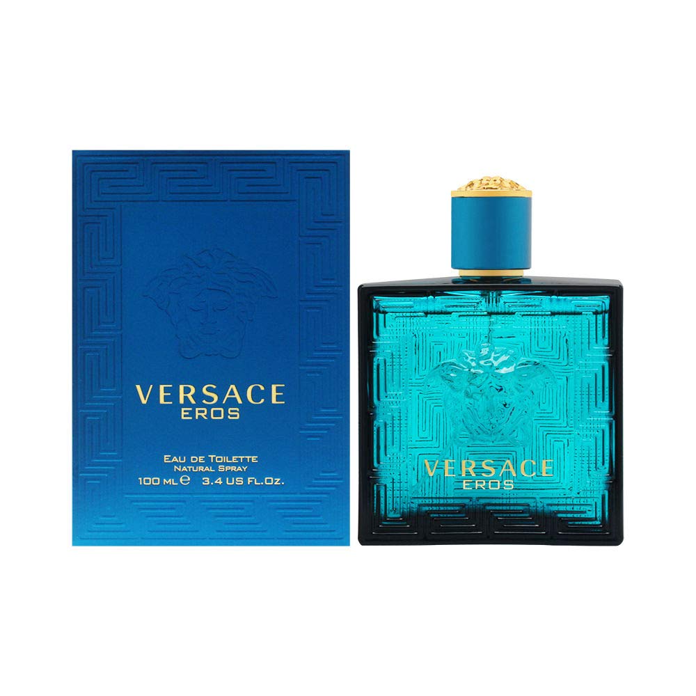 Flacon de parfum Versace Eros 100ml avec design turquoise et tête de Méduse