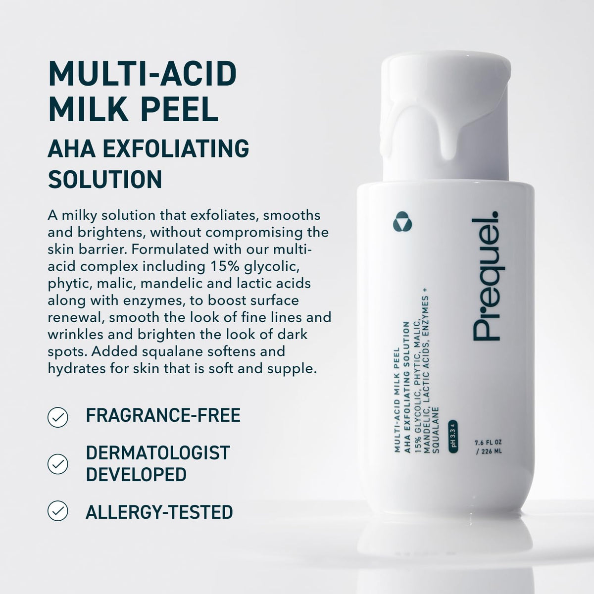 Flacon de peeling visage Prequel avec étiquette et dosage
