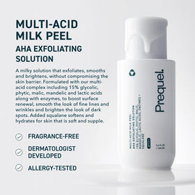 Flacon de peeling visage Prequel avec étiquette et dosage