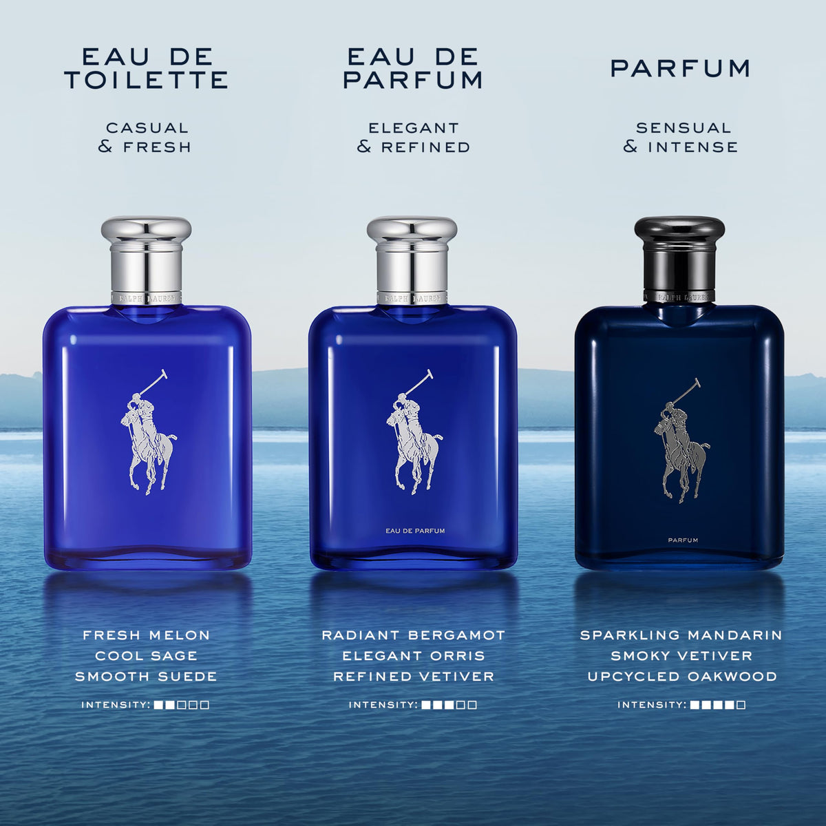 Flacon de Polo Blue avec des éléments naturels en arrière-plan