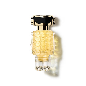 Flacon de Rabanne Fame Parfum Femme en noir brillant avec touches dorées