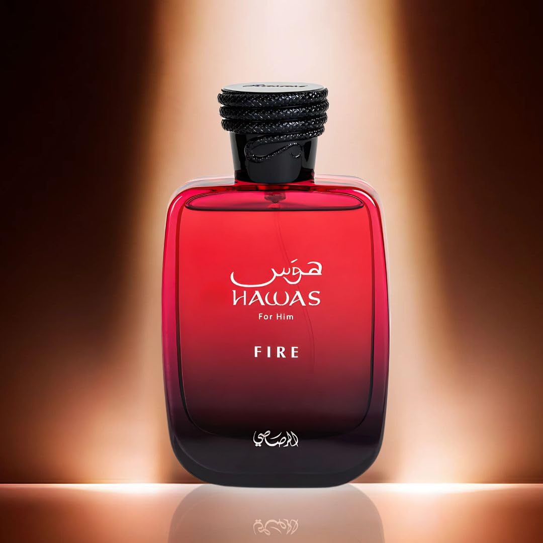 Flacon de RASASI Hawas Fire avec vue latérale