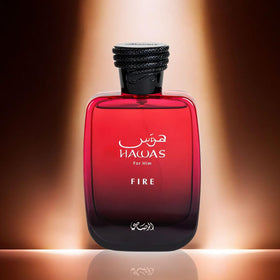 Flacon de RASASI Hawas Fire avec vue latérale