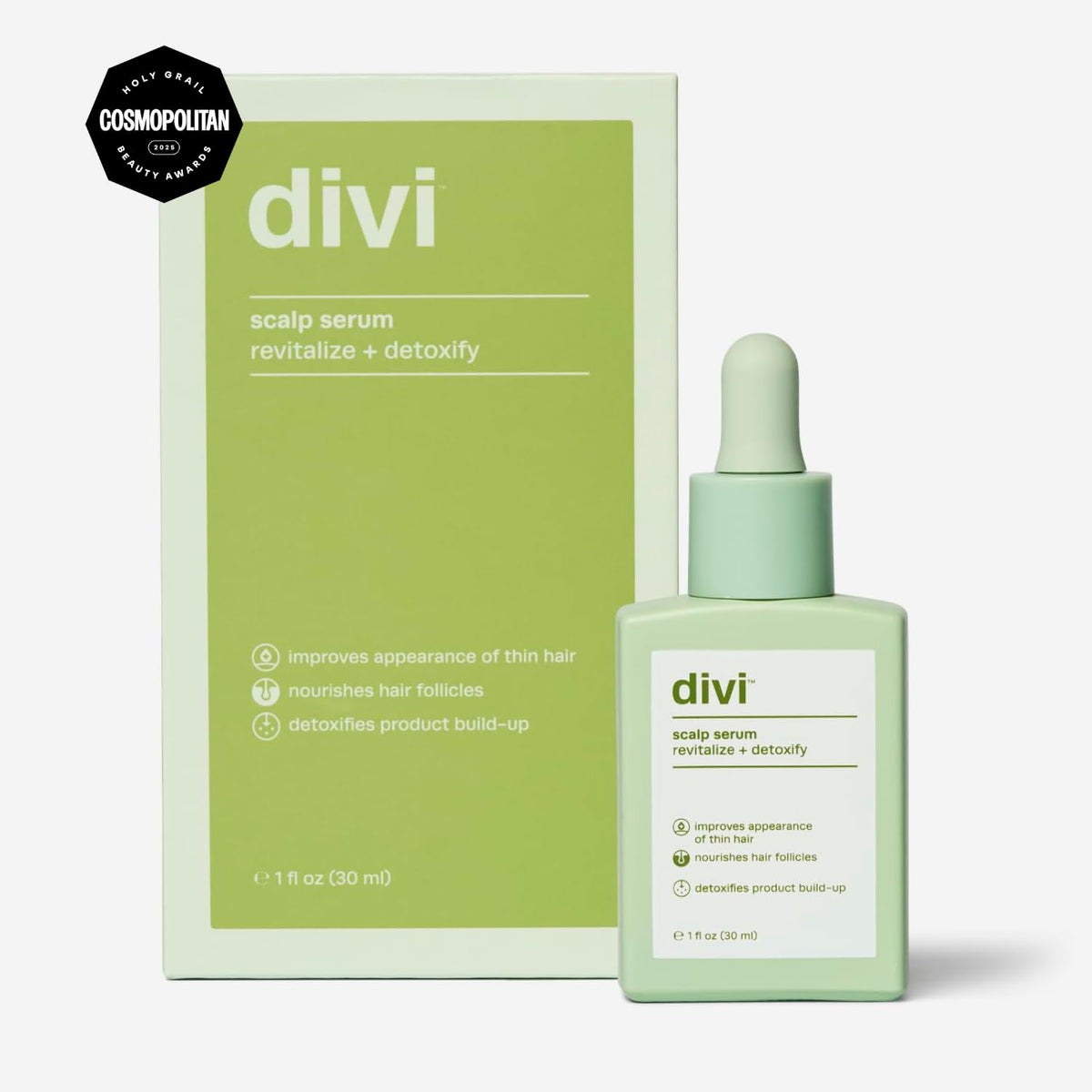 Flacon de sérum cuir chevelu divi avec bouchon ouvert