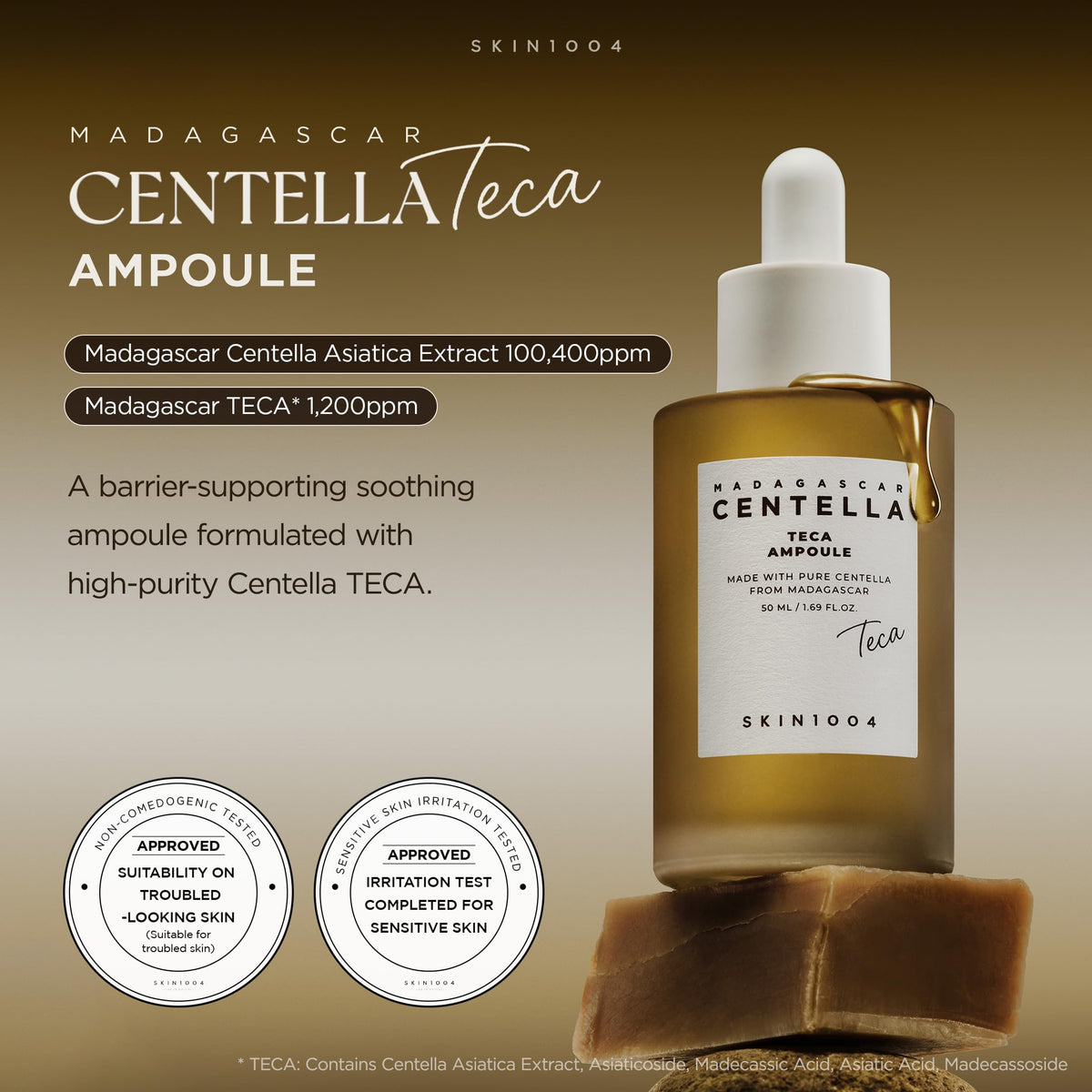 Flacon de sérum TECA Centella SKIN1004 sur fond blanc