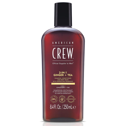 Flacon de shampooing 3-en-1 AMERICAN CREW au gingembre et thé, vue de face
