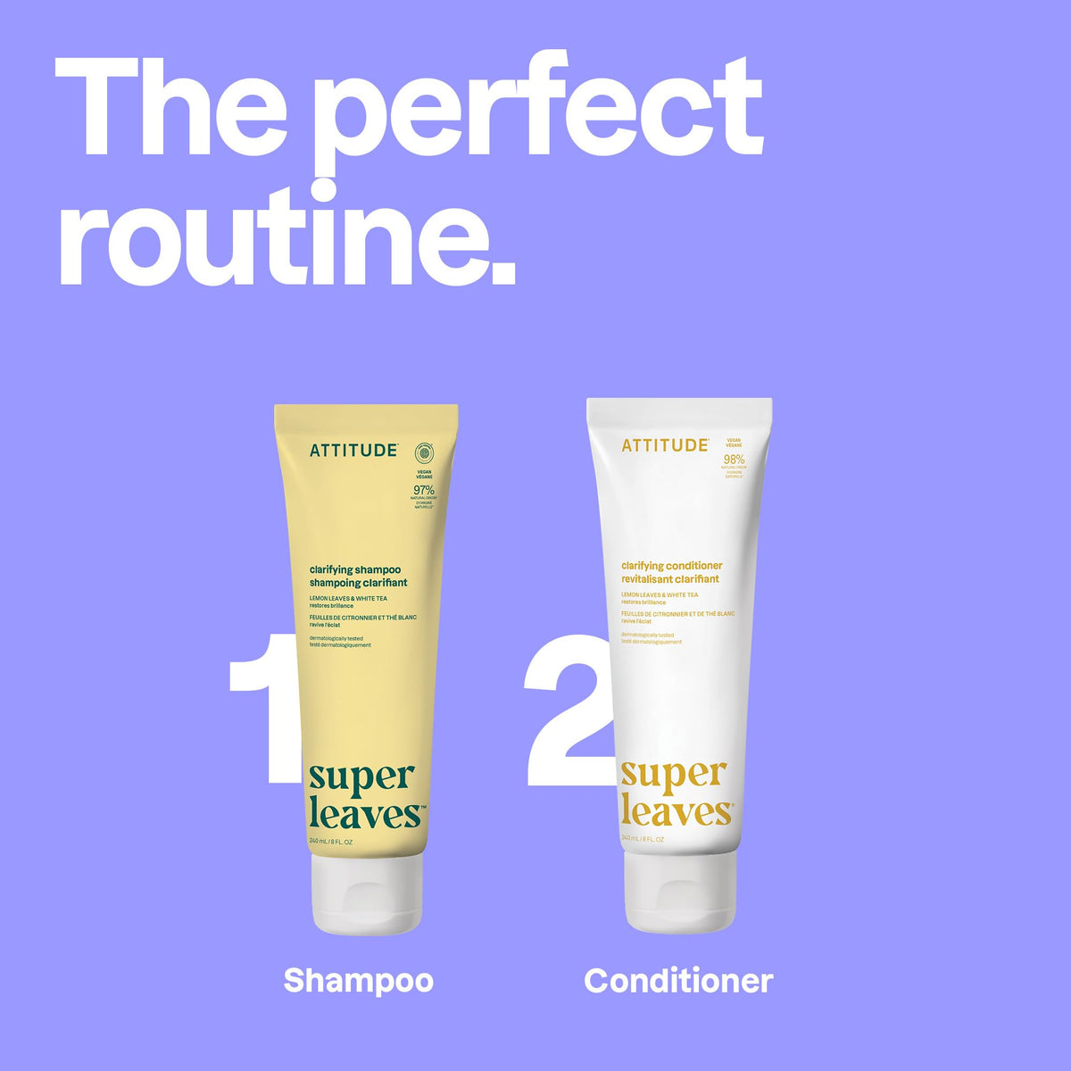 Flacon de Shampooing ATTITUDE avec un fond de plantes