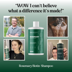 Flacon de shampooing Biotin et Romarin sur un fond neutre