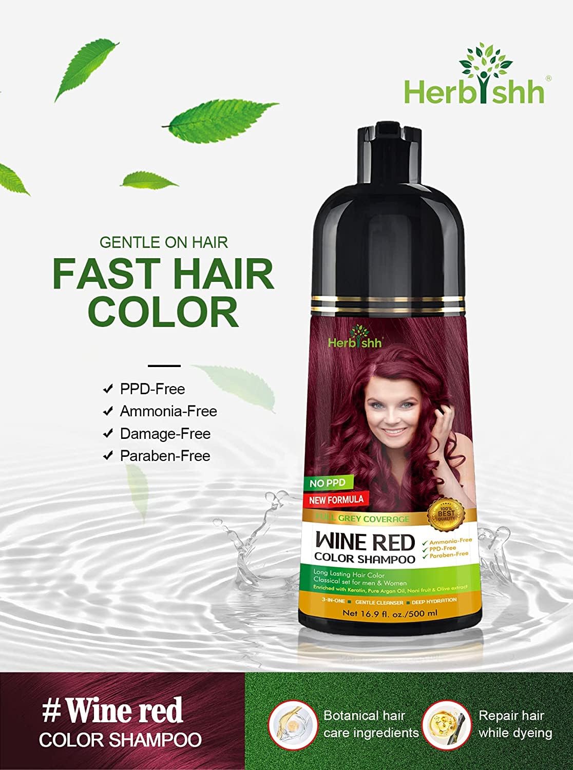 Flacon de shampooing colorant Herbishh Rouge Vin sur fond neutre