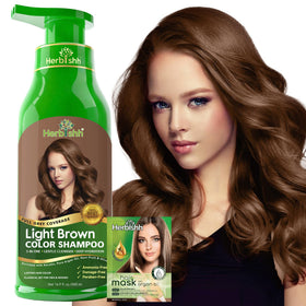 Flacon de shampooing colorant marron clair Herbishh 500ml vue de face