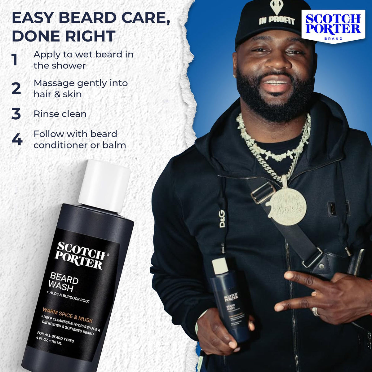 Flacon de shampooing hydratant pour barbe Scotch Porter