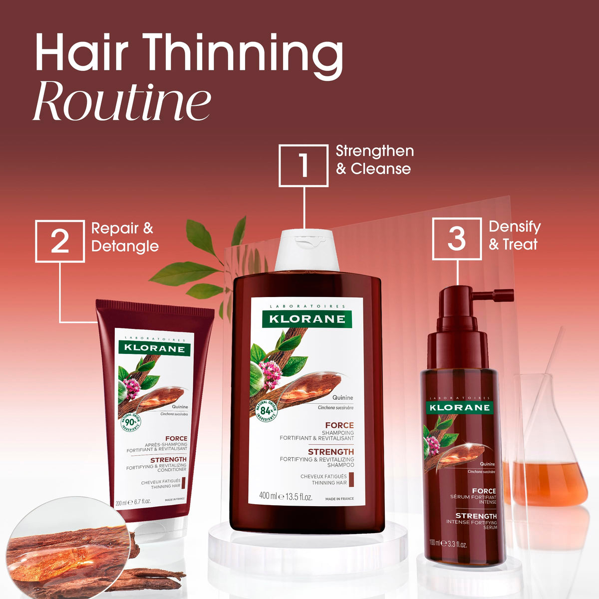 Flacon de Shampooing Klorane au Quinine dans une salle de bain