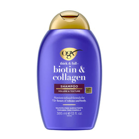 Flacon de shampooing OGX Biotin et Collagène 385 ml avant