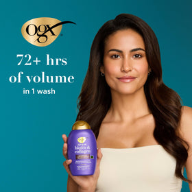 Flacon de shampooing OGX Biotin et Collagène 385 ml côté