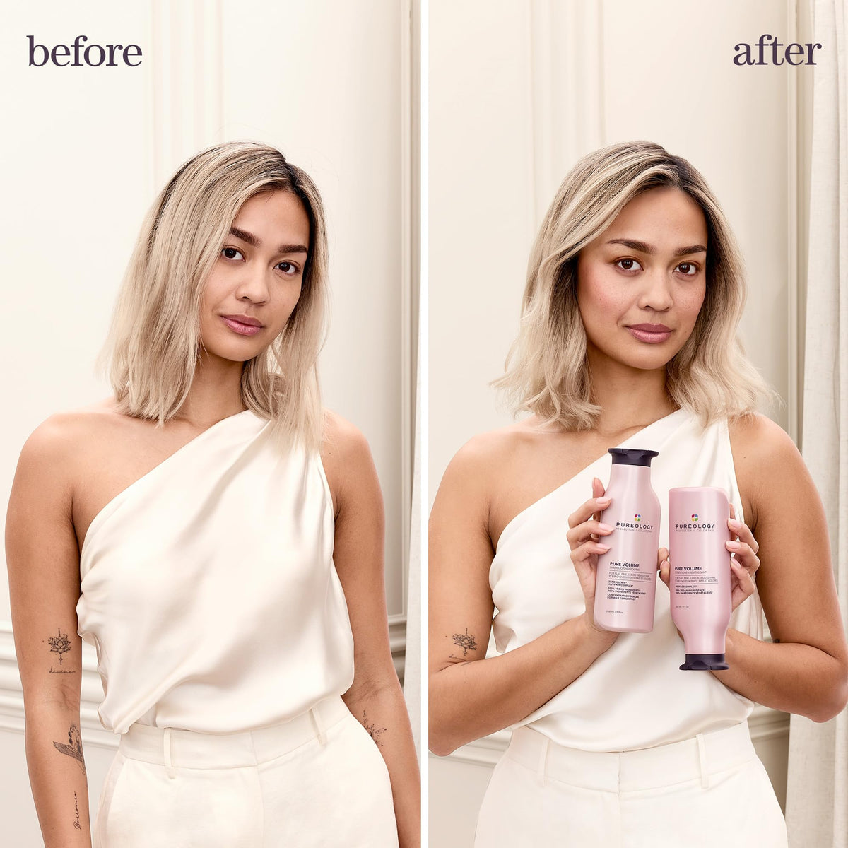 Flacon de Shampooing Pureology Pure Volume sur un fond blanc