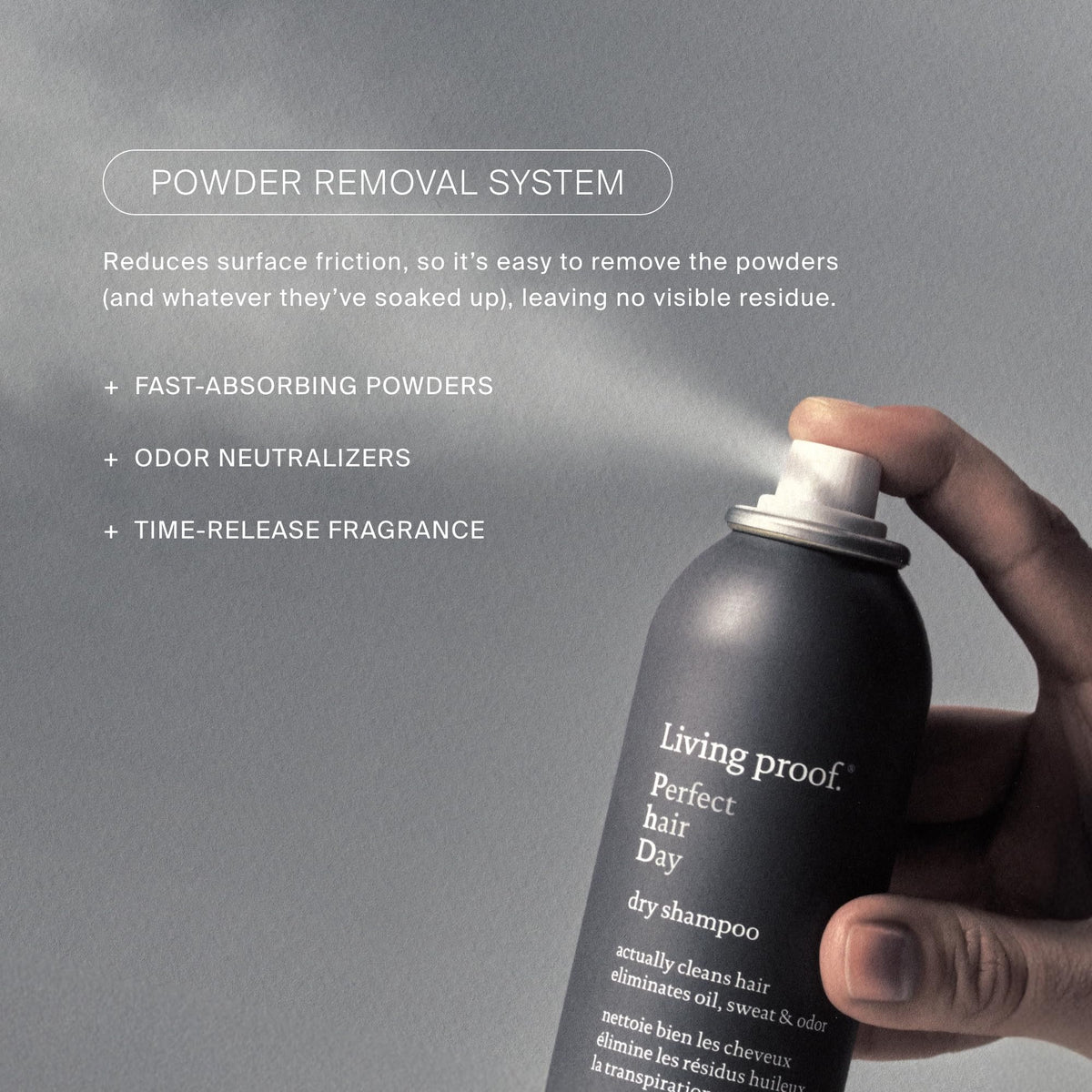 Flacon de Shampooing Sec Parfait Living Proof sur toile de fond