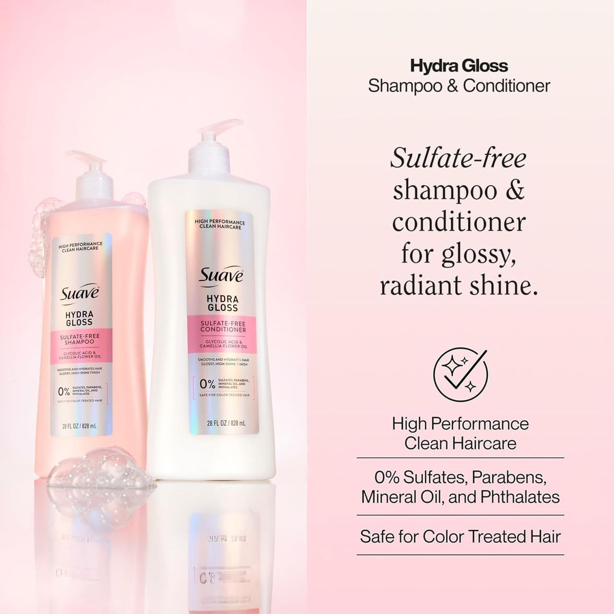 Flacon de shampooing Suave Hydra Gloss, face avant