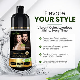 Flacon de shampooing teinture brun foncé Herbishh sur un fond neutre