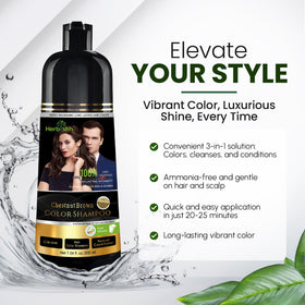 Flacon de shampooing teinture châtaigne Herbishh avec bouchon ouvert