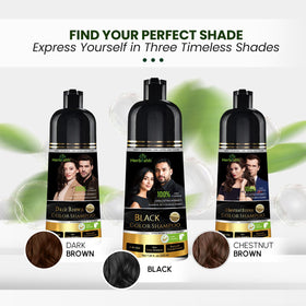 Flacon de shampooing teinture châtaigne Herbishh avec instructions d'utilisation