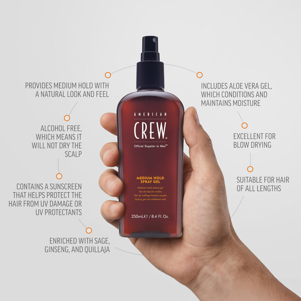 Flacon de Spray Gel AMERICAN CREW sur une surface en bois