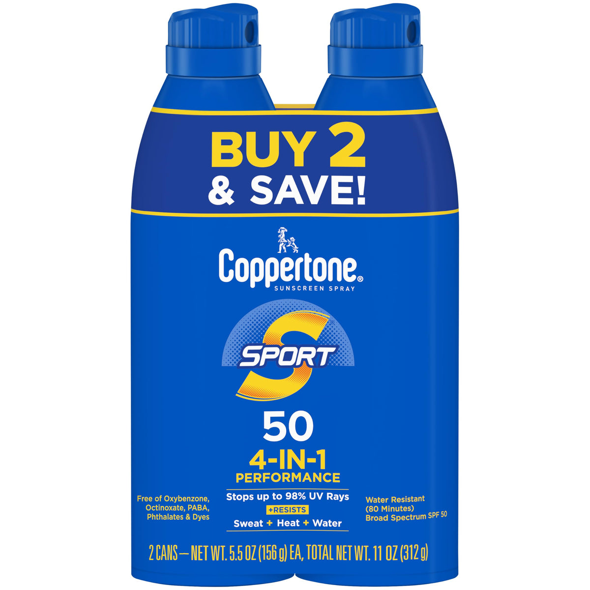 Flacon de spray solaire Coppertone Sport SPF 50 vue avant