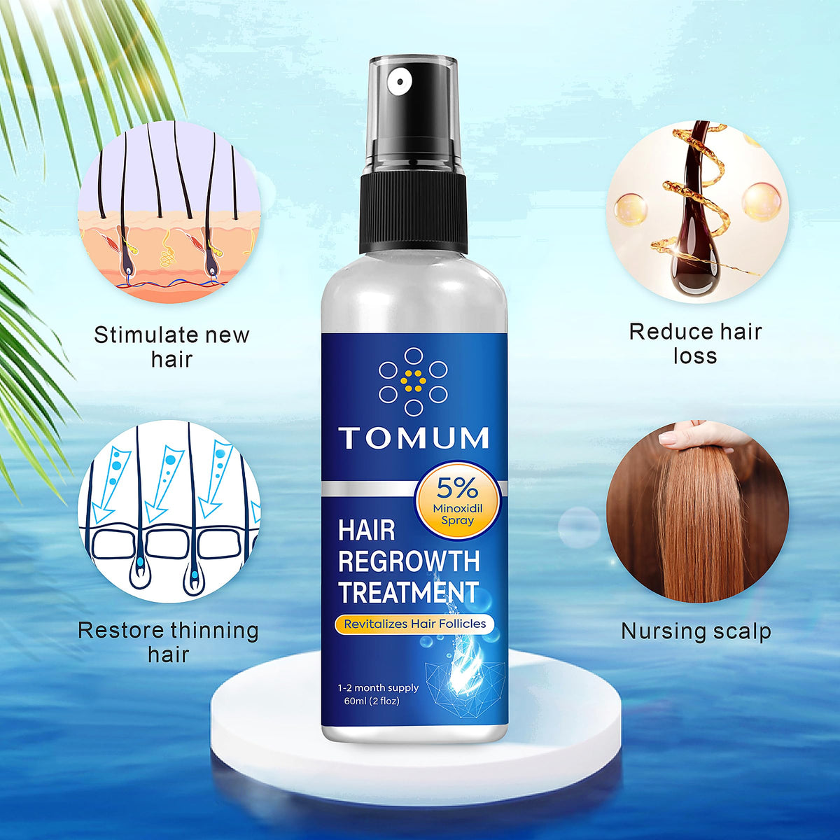 Flacon de TOMUM Spray Capillaire 5% Minoxidil avec étiquette