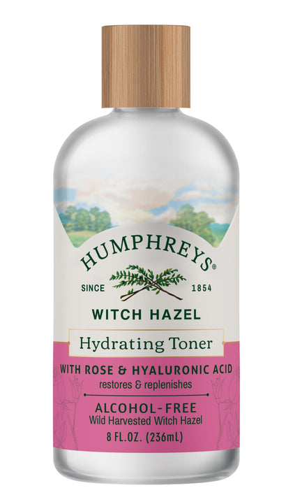 Flacon de tonique hydratant Humphreys à l'hydrolat de rose, vue de face