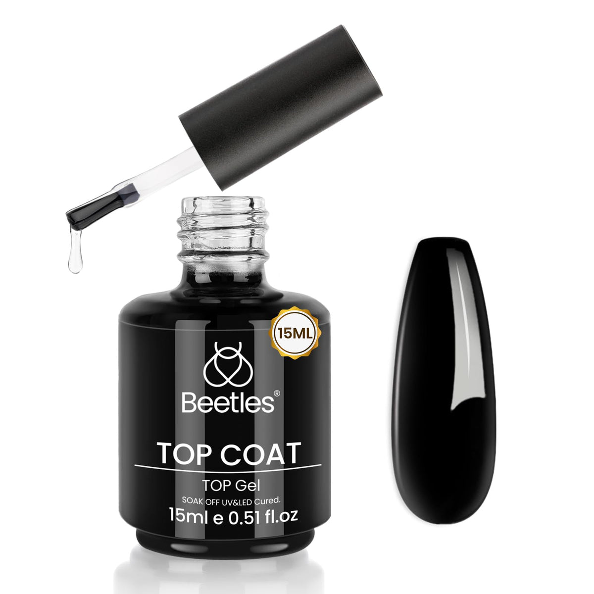 Flacon de top coat gel beetles de 15ml avec finition brillante