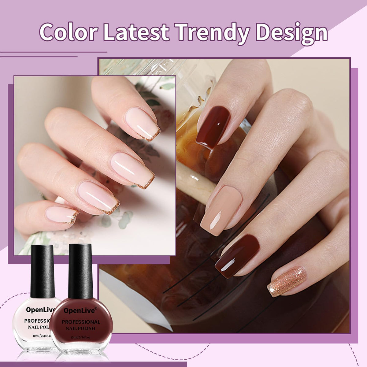 Flacon de vernis à ongles nude OpenLive, couleur beige