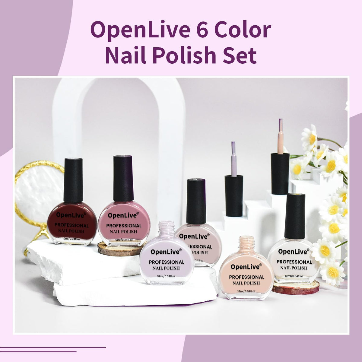 Flacon de vernis à ongles nude OpenLive, couleur rose clair