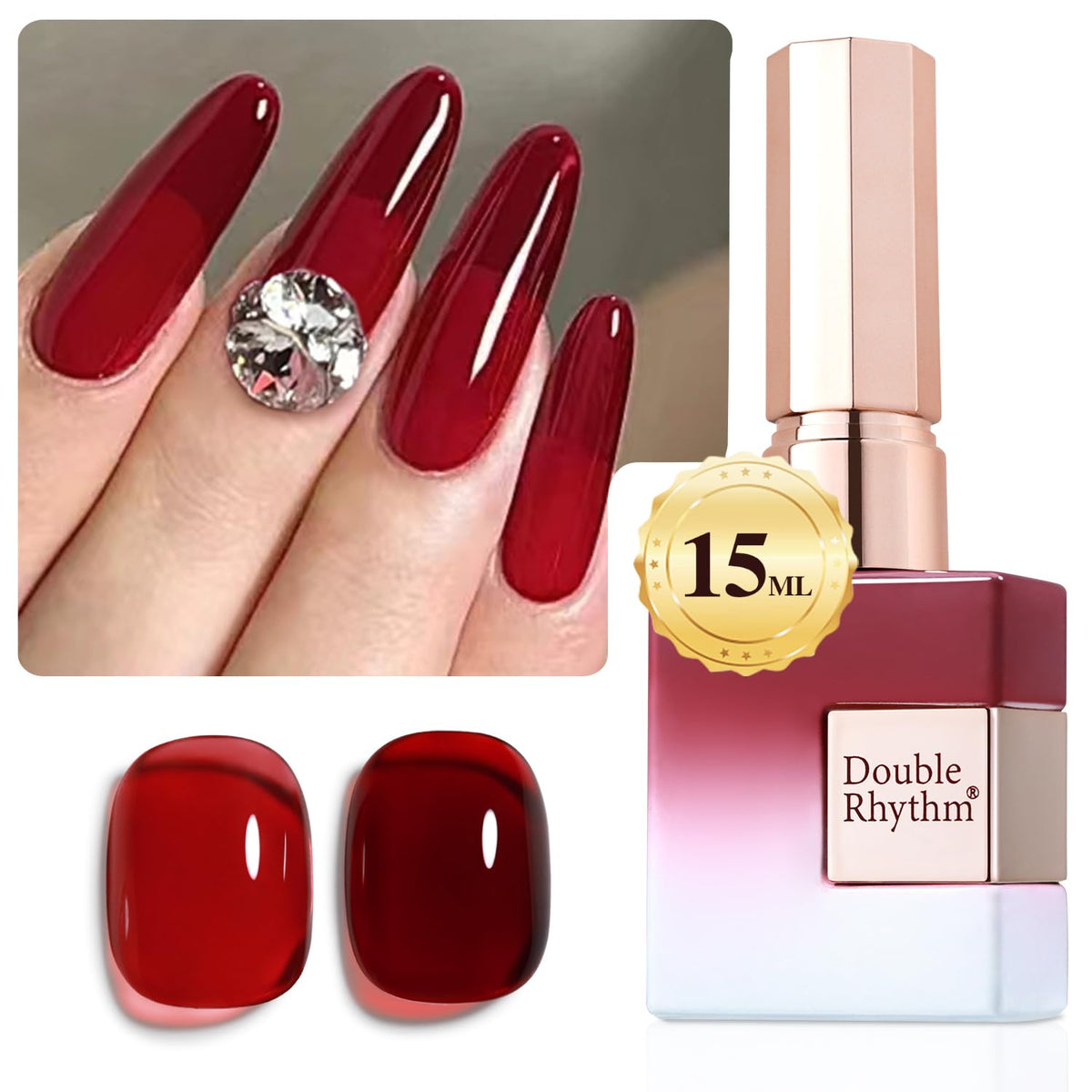 Flacon de vernis gel Double Rhythm 15 ML Bourgogne Foncé vue de face