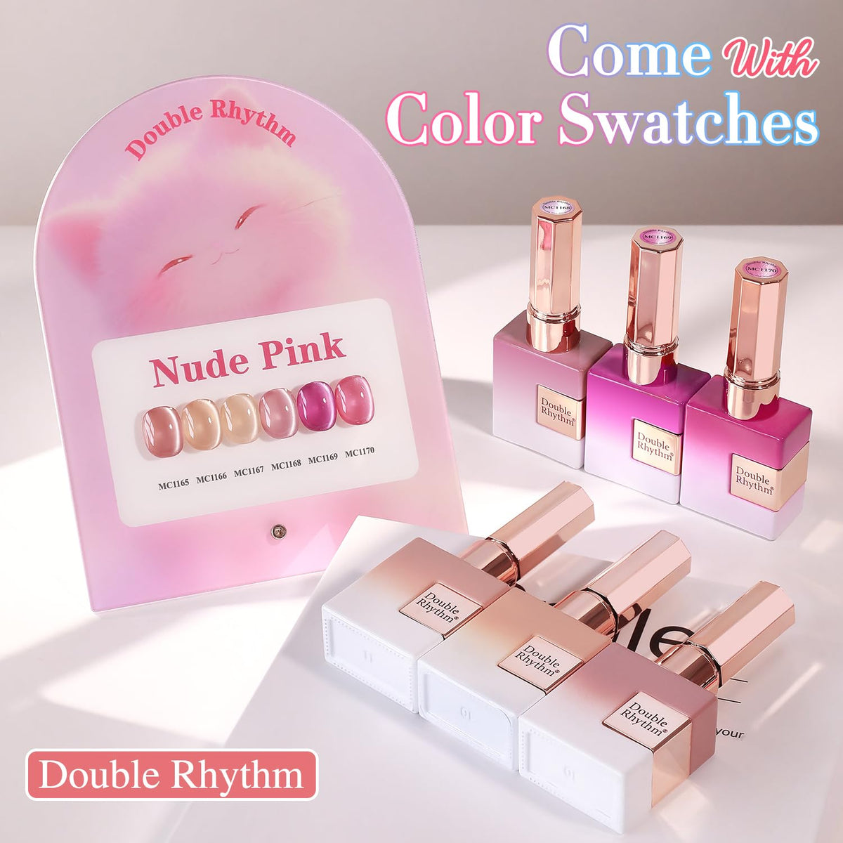 Flacon de vernis gel Double Rhythm avec paillettes et couleur nude rose